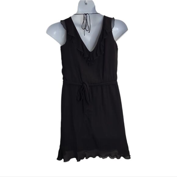 WHBM black silk ruffle sleeveless LBD formal tie belt dress 8 - Picture 3 of 10